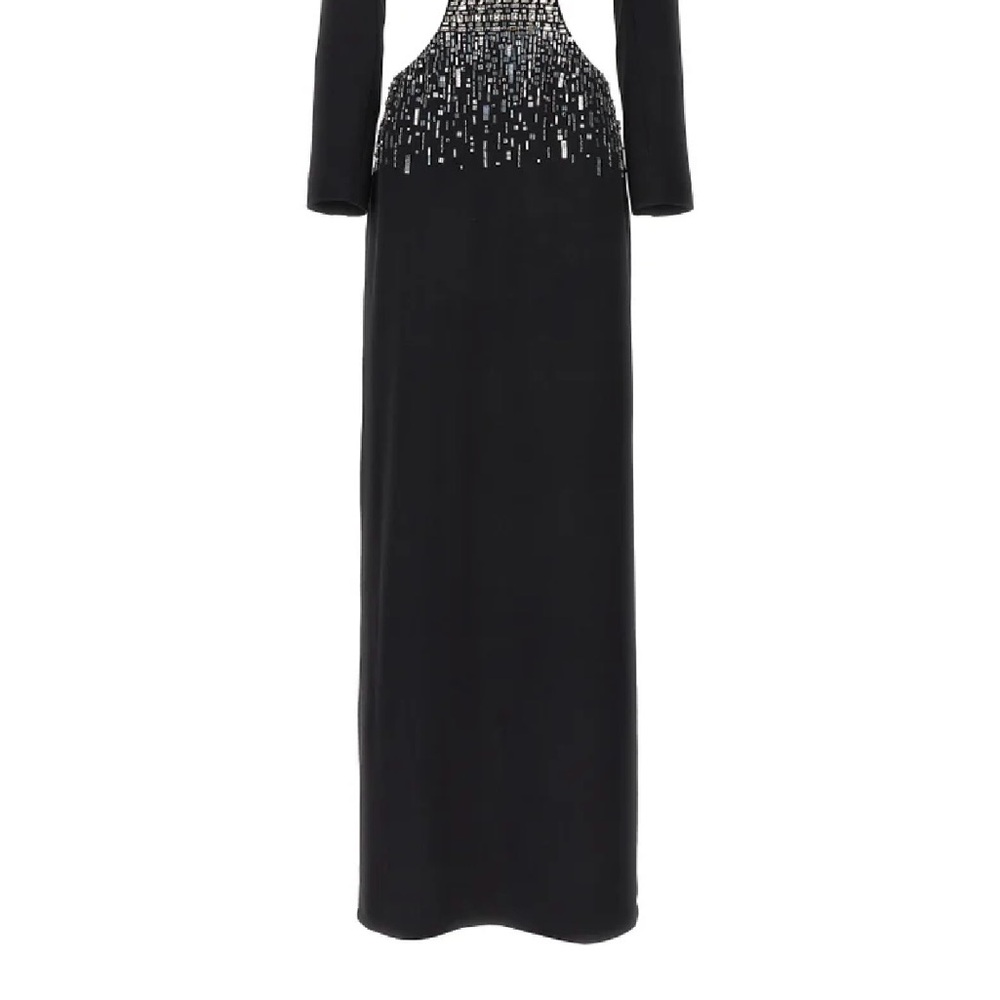 Elisabetta Franchi Rhinestone Embellished Cut-Out Long Sleeve Evening Dress